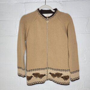 New Zealand Cashmere Collection XS Cardigan Sweater Full Zip Beaded Birds AS IS